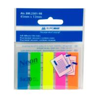 Стікер-закладка Buromax Plastic bookmarks 45x12mm, 5х20шт, rectangles, neo Фото