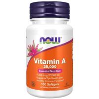 Витамин Now Foods Витамин А, Vitamin A, 25,000 МЕ, 100 желатиновых Фото