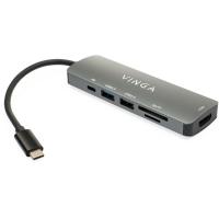 Концентратор Vinga USB Type-C 3.1 to HDMI+USB3.0+USB 2.0+SD/microSD+P Фото