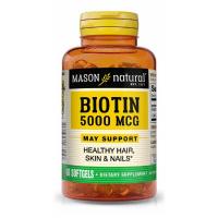 Вітамін Mason Natural Биотин 5000 мкг, Biotin, 60 гелевых капсул Фото