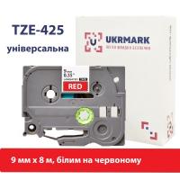 Стрічка для принтера етикеток UKRMARK B-T425P, ламінована, 9мм х 8м, white on red, анало Фото
