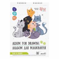 Альбом для малювання Rosa Kids на спіралі Cats Friendship А4 20 аркушів Фото