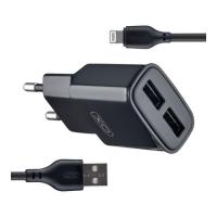 Зарядное устройство XO L92C (2USB/2.4A) + USB - Lightning Чорний Фото