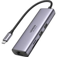 Концентратор Ugreen USB3.1 Type-C to HDMI/USB 3.0x2/RJ45/SD/TF/PD 100W Фото