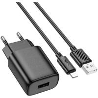 Зарядное устройство HOCO C134A Solid USB + cable USB to Lightning Black Фото