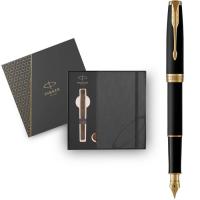 Ручка перьевая Parker SONNET 17 Matte Black Lacquer GT FP F + блокнот Pa Фото
