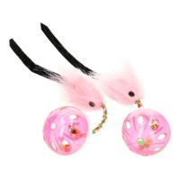 Игрушка для кошек Hippie Pet М'ячики з мишкою рожеві 26 см 2 шт Фото