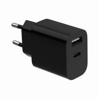Зарядное устройство Gembird 1xUSB-C + 1xUSB 12W black Фото