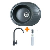 Мийка кухонна Adamant Ovum графіт + змішувач + дозатор Фото