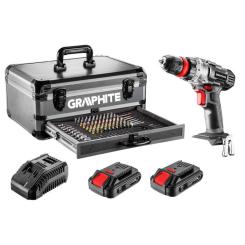 Шуруповерт Graphite Energy + SET, 18В, 2х2.0 Ач, 109ед. кейс Фото