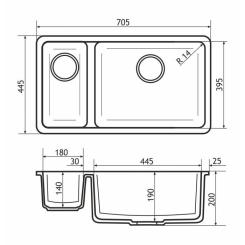Мойка кухонная GRANADO Under top DOUBLE avena Фото 5