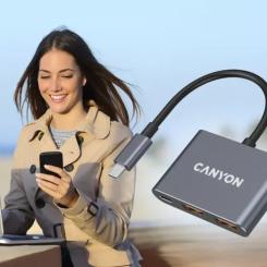 Концентратор Canyon hub DS-3 3in1 USB-C Dark Grey Фото 8