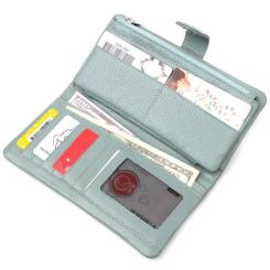 Портмоне Karya Из натуральной кожи Серо-голубое Фото 5