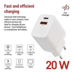 Зарядное устройство EMOS V02G20 1xUSB-A + 1xUSB-C PD20W GaN Фото 2