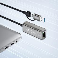 Адаптер XO USB-C + USB A to RJ45 Ethernet 100Mbps Фото 3
