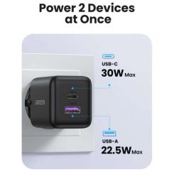 Зарядное устройство Ugreen USB + USB-C GaN 30W X516 black Фото 1