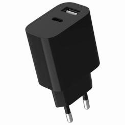 Зарядное устройство Gembird 1xUSB-C + 1xUSB 12W black Фото 1