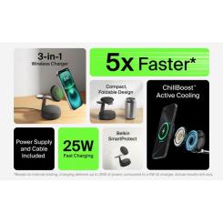 Зарядное устройство Belkin UltraCharge Pro Wireless 3-in-1 25W charcoal Фото 5