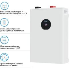 Батарея LiFePo4 Deye SE-F5 Pro-C, 51.2V - 100Ah Фото 3
