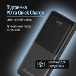 Батарея универсальная ColorWay 10 000 mAh PD/22.5W, QC/3.0, LCD, Black Фото 10