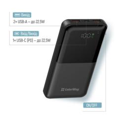 Батарея универсальная ColorWay 10 000 mAh PD/22.5W, QC/3.0, LCD, Black Фото 5
