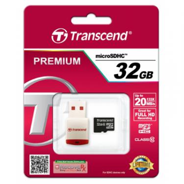 Карта памяти Transcend Miсro-SDHC memory card 32GB + P3 Card Reader, clas Фото 1