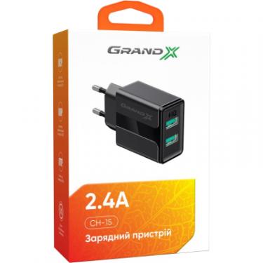 Зарядное устройство Grand-X 5V 2,4A USB Black Фото 3