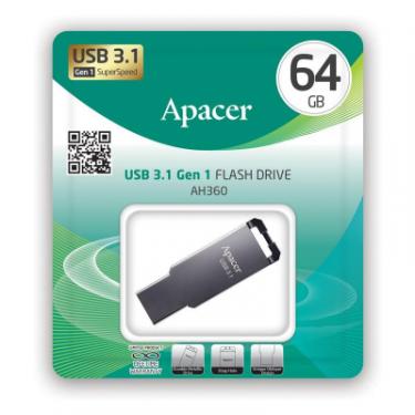 USB флеш накопитель Apacer 64GB AH360 Ashy USB 3.1 Gen1 Фото 3