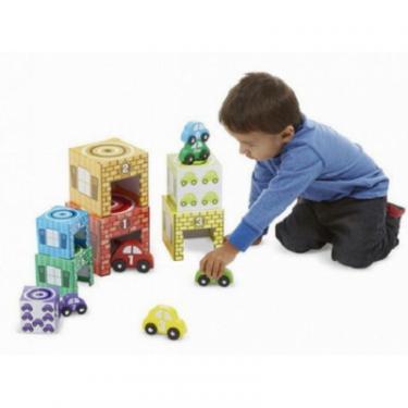 Развивающая игрушка Melissa&Doug Набор блоков-кубов Автомобили и гаражи Фото 3