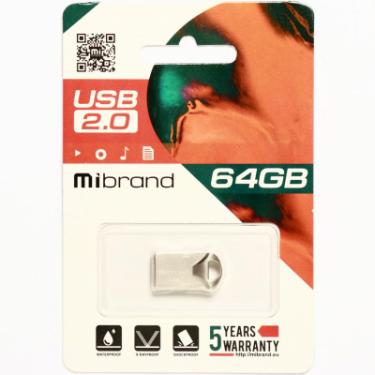 USB флеш накопитель Mibrand 64GB Hawk Silver USB 2.0 Фото 1