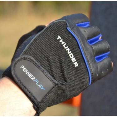 Перчатки для фитнеса PowerPlay 9058 Thunder чорно-сині S Фото 1