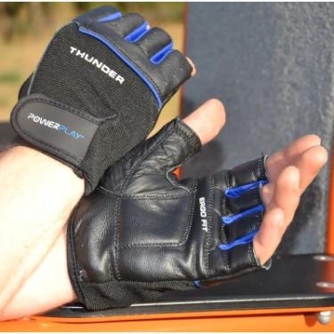Перчатки для фитнеса PowerPlay 9058 Thunder чорно-сині S Фото 3