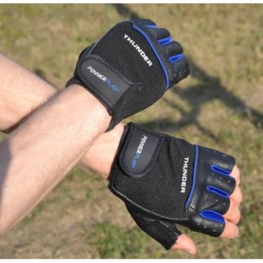 Перчатки для фитнеса PowerPlay 9058 Thunder чорно-сині S Фото 5