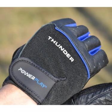 Перчатки для фитнеса PowerPlay 9058 Thunder чорно-сині S Фото 7