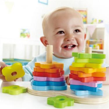 Развивающая игрушка Hape дерев'яна логічна пірамідка Веселка Фото 3