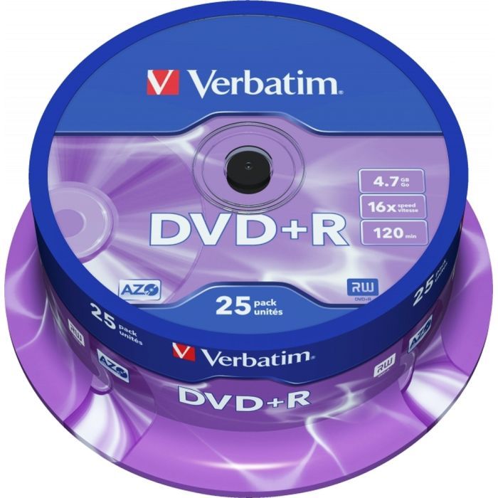 Диск DVD Verbatim 4.7Gb 16X CakeBox 25шт Silver Фото