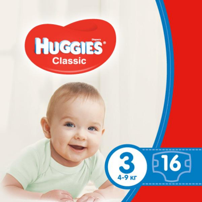 Подгузники Huggies Classic 3 (4-9 кг) Small 16 шт Фото