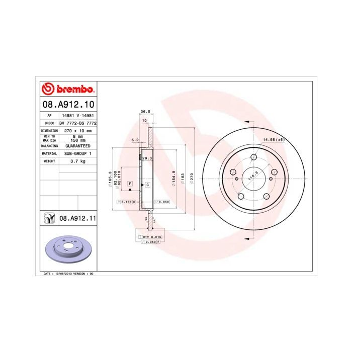 Тормозной диск Brembo 08.A912.10 Фото