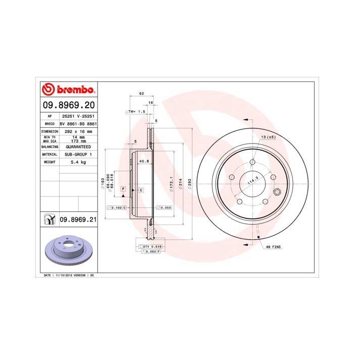 Тормозной диск Brembo 09.8969.20 Фото