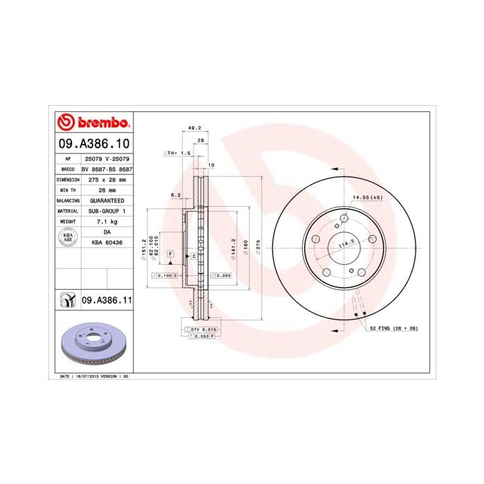 Тормозной диск Brembo 09.A386.11 Фото