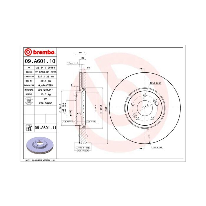 Тормозной диск Brembo 09.A601.10 Фото