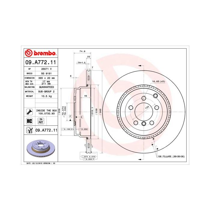 Тормозной диск Brembo 09.A772.11 Фото