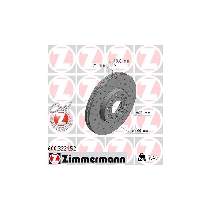 Тормозной диск ZIMMERMANN 600.3221.52 Фото