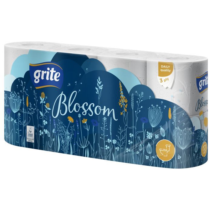 Туалетная бумага Grite Blossom 3 слоя 8 рулонов Фото