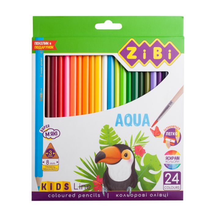 Карандаши цветные ZiBi Kids line AQUA акварельные 24 шт Фото