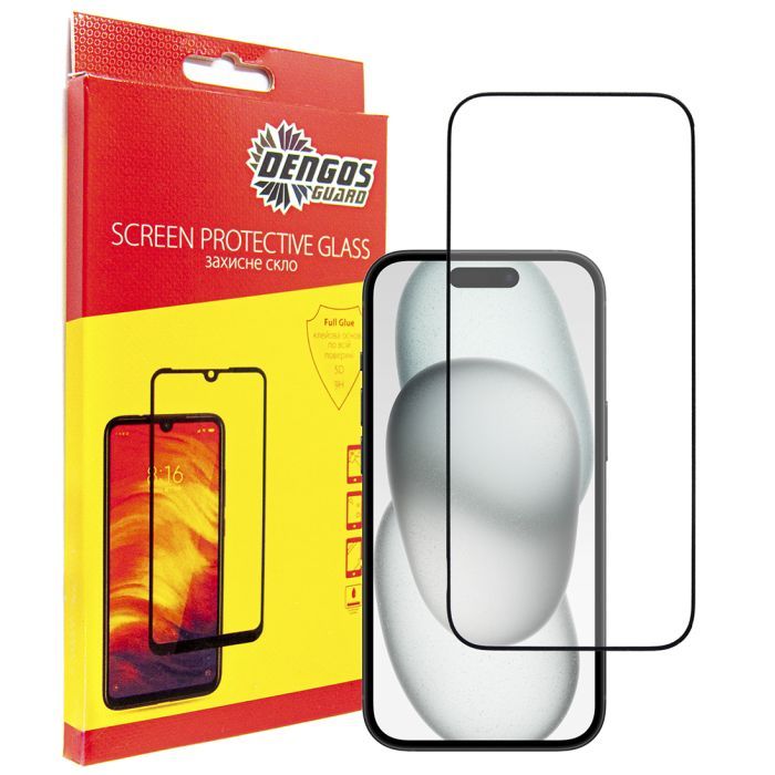 Стекло защитное Dengos Full Glue iPhone 15 (black) Фото
