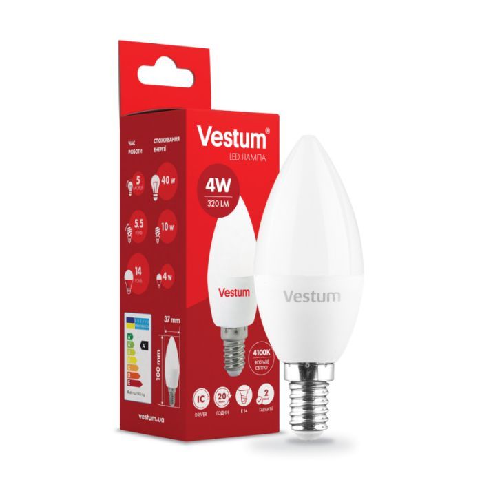Лампочка Vestum C37 4W 4100K 220V E14 Фото