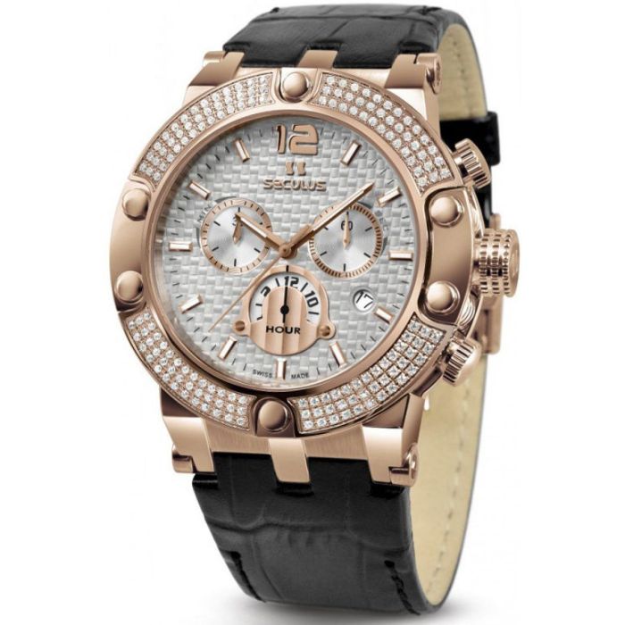 Наручные часы Seculus 4490.2.503 white, pvd-r stones, black leather Фото