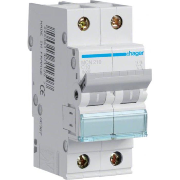 Автоматический выключатель Hager 2-п. C 10A (6kA) 2M (A) Фото