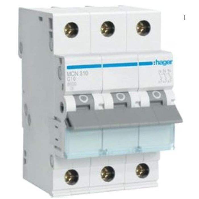 Автоматический выключатель Hager 3-п. C 10A (6kA) 3M (A) Фото